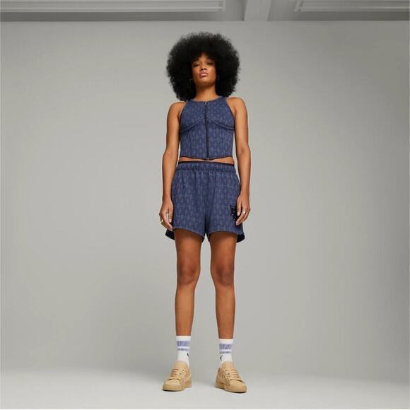 Puma x Dapper Dan Women's Jacquard Athletic Shorts Navy and Pink Size Small - Picture 1 of 15